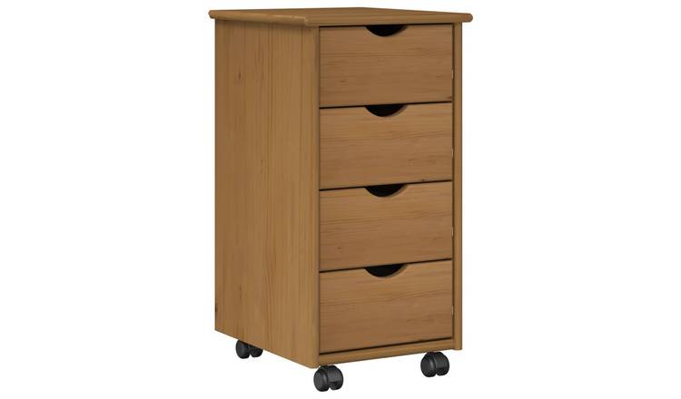 Walplus 4 Drawer Solid Pine Rolling Cabinet - Honey Brown - 34 x 39 x 65.5 cm