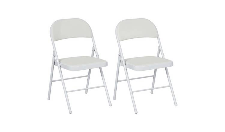 Homcom Set Of 2 PU Leather Cushioned Metal Frame Folding Chairs – White
