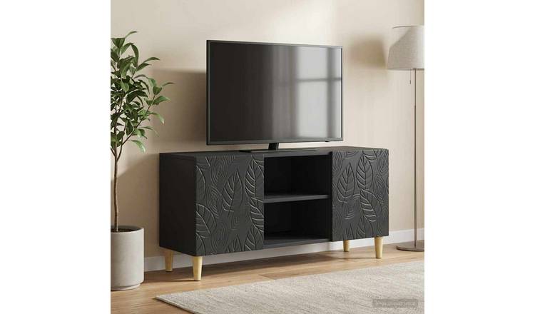 Walplus 2 Door Engineered Wood TV Cabinet 1 Shelf - Black - 102 x 34.5 x 50 cm