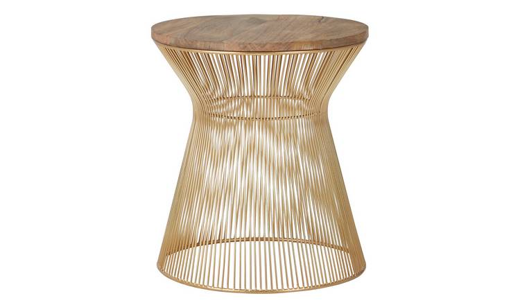 Orsina Templar Mango Wood Hourglass Side Table – Natural & Gold