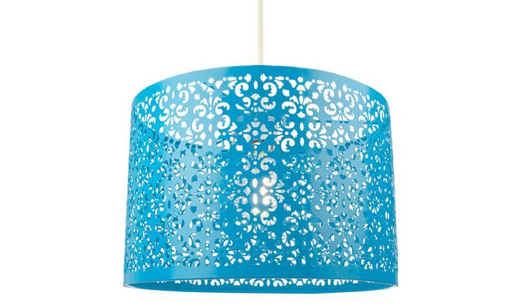 Happy Homewares Teal Marrakech Metal with Floral Decoration Pendant Shade - 29cm