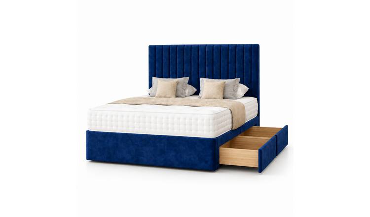 Comfy Deluxe 4ft6 Double    2 Drawer Suede  Divan Bed Set -  Blue