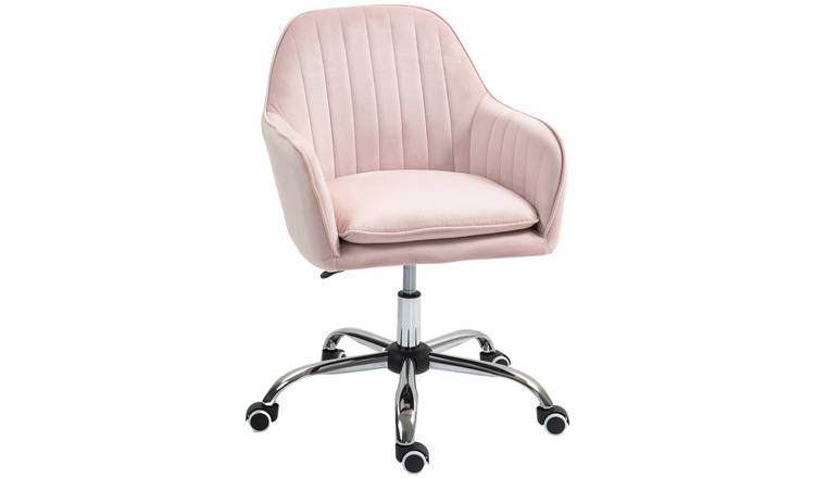 HOMCOM Velvet Adjustable Swivel Office Chair for Home Work Study - Pink