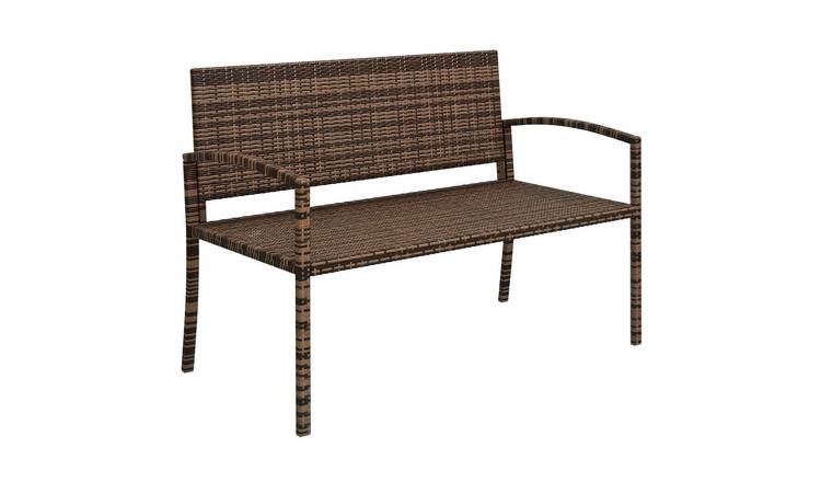 Outsunny 2 Seater Rattan Garden Storage Bench - Brown