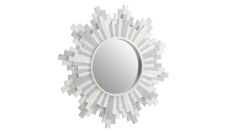 Orsina Sunburst White Wooden Wall Mirror – Grey