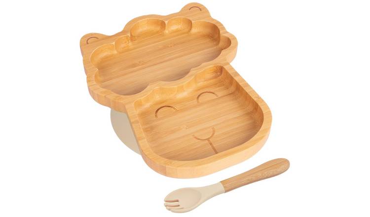 Tiny Dining Bamboo Llama Baby Weaning Plate & Fork Set - Beige