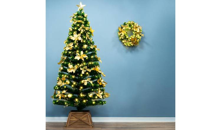 Christmas Tree World 7ft Gilded Poinsettia Fir Fibre Optic Tree