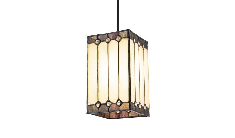 Happy Homewares Square Opal White Stained Glass Tiffany Pendant Shade - 12cm