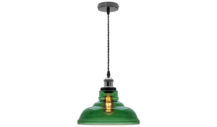Energy Light Bulbs Bowl Smoked Glass Ceiling Pendant Light - Green