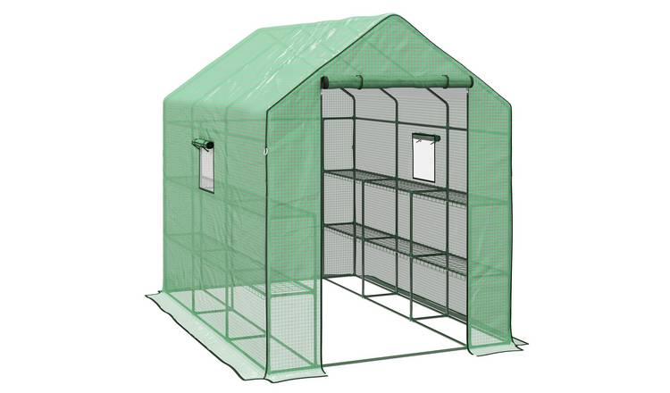 Outsunny Walk-in Greenhouse with Three Mesh Windows – Green