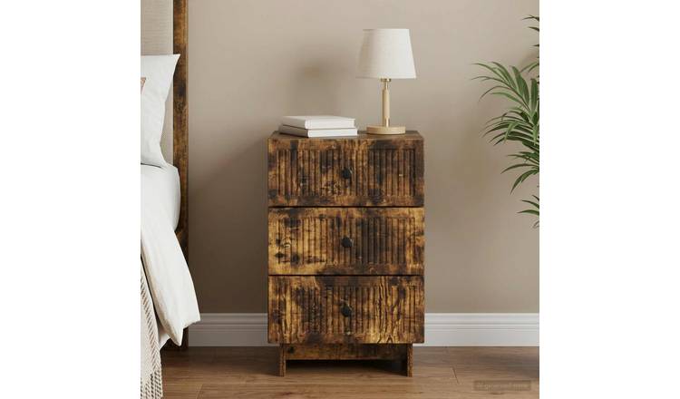 Walplus Engineered Wood Bedside Cabinet - Smoked Oak - 43 x 41 x 66.5 cm