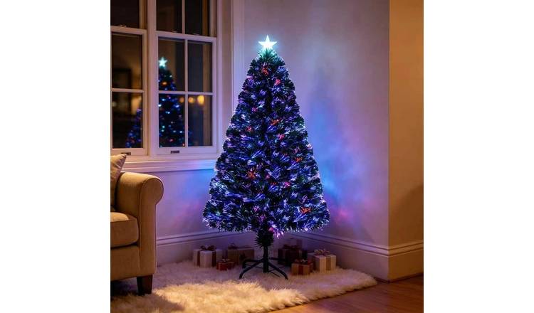 VeryMerry Fibre Optic Pre-Lit Christmas Tree with Timer Lights - 4FT