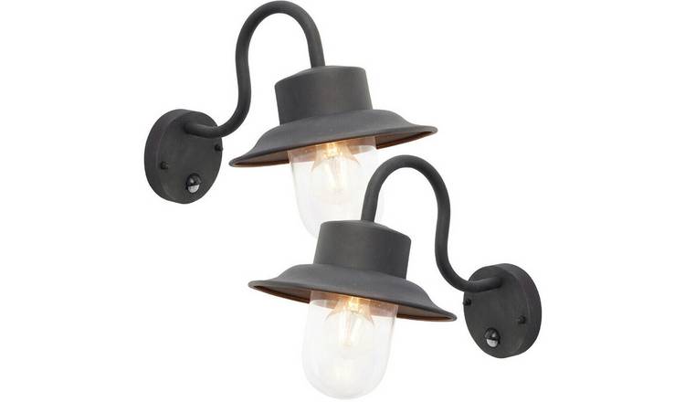 Loops Direct Pack of 2 Steel and Glass Wall Lamp - Black