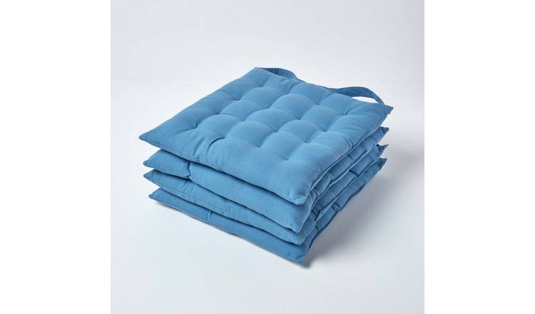 Homescapes Pack of 4 Cotton Seat Pad Chair Cushions - Blue