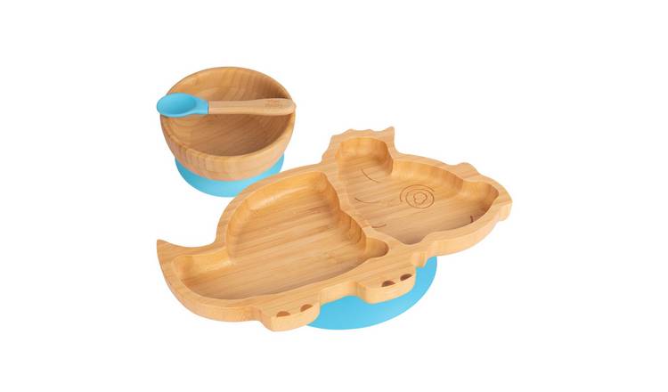 Tiny Dining Children's Bamboo Suction Dinosaur Dinner Set - Blue