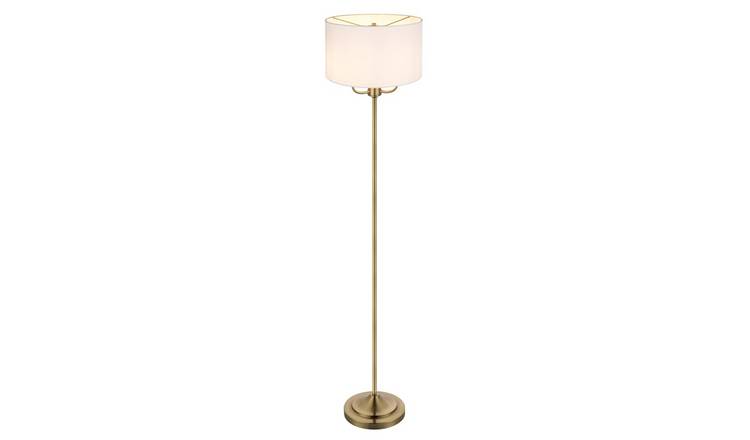 Cosylyte Winston 3 Light Classic Floor Lamp with Faux Linen Shade - Brass Base