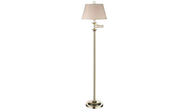 Happy Homewares Polished Brass Swing Arm with Cream Floor Lamp - 36cm