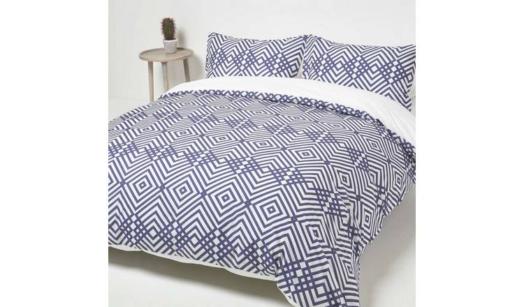 Homescapes Cotton Geometric Blue Bedding Set - Single
