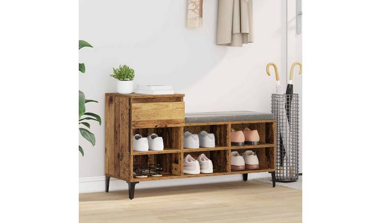 Walplus 6-Shelf Engineered Wood Shoe Cabinet - Old Wood - 102 x 36 x 60 cm