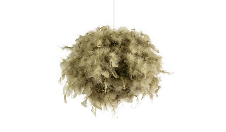Happy Homewares Olive Green Feather Decorated Pendant Shade - 25cm