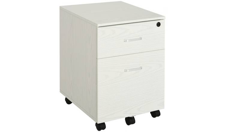 Vinsetto 2 Drawer Locking Office Filing Cabinet with 5 Wheels - White
