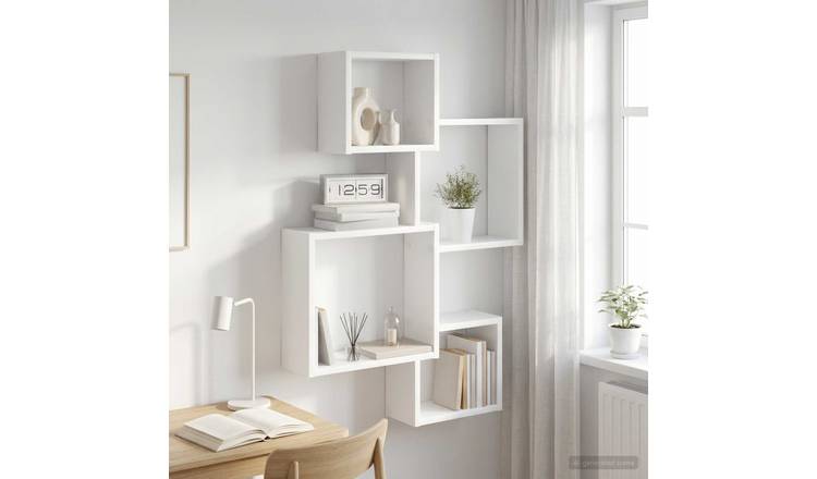Walplus Engineered Wood Wall Cube Shelf - White - 64 x 13.5 x 91.5 cm