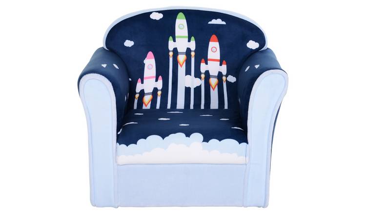 HOMCOM Single Seat Kids Armchair with Cartoon Rocket Pattern - Blue