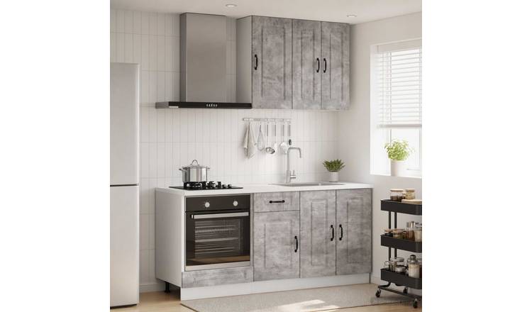 Walplus 5 Piece Engineered Wood Kitchen Unit Set - Concrete Grey