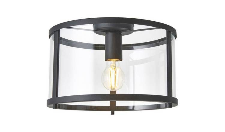 Loops Direct Semi Flush Ceiling Light - Matt Black and Clear Glass