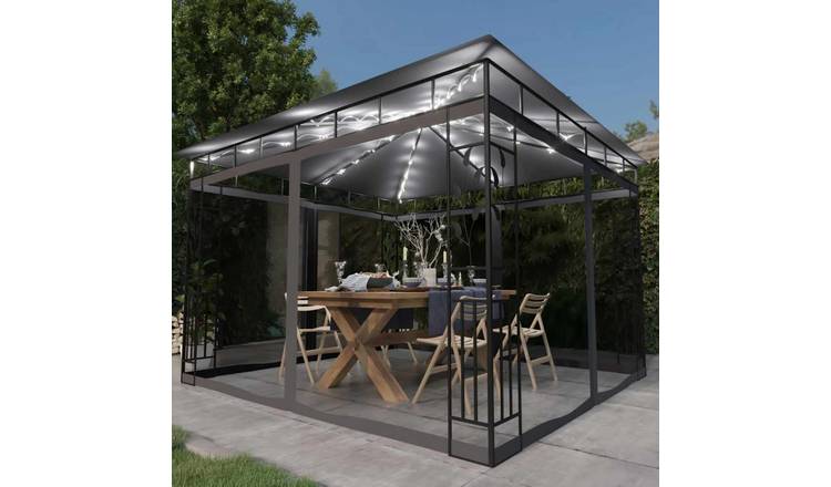 Walplus 3 x 3 x 2.73 m Gazebo with Mosquito Net and LED Lights - Anthracite
