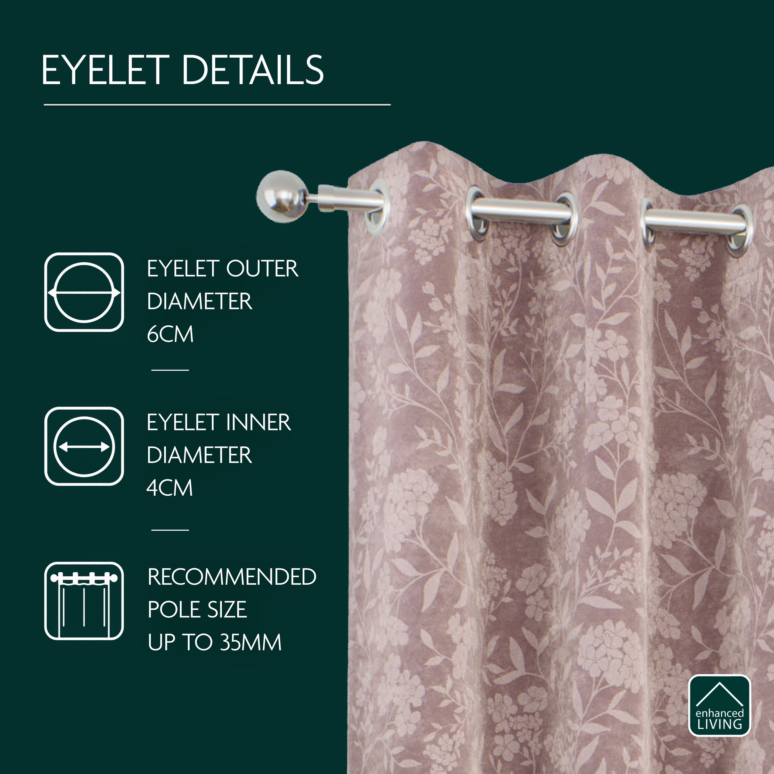 Enhanced Living Haiti Floral Blackout Eyelet Curtains - 168 x 183cm - Pink - Image 3