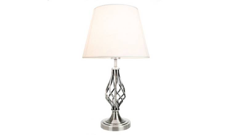 Happy Homewares Satin Nickel with Barley Twist Base and Linen Table Lamp - 36cm