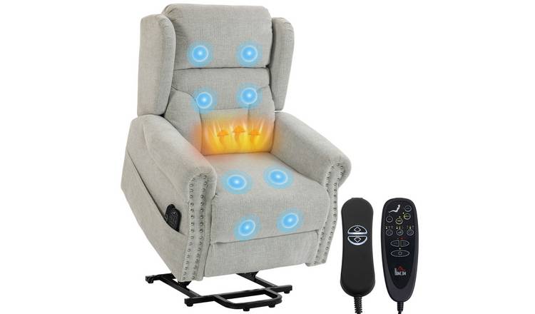 HOMCOM Electric Power Lift Massage and Heat Riser Recliner Chair – Light Grey