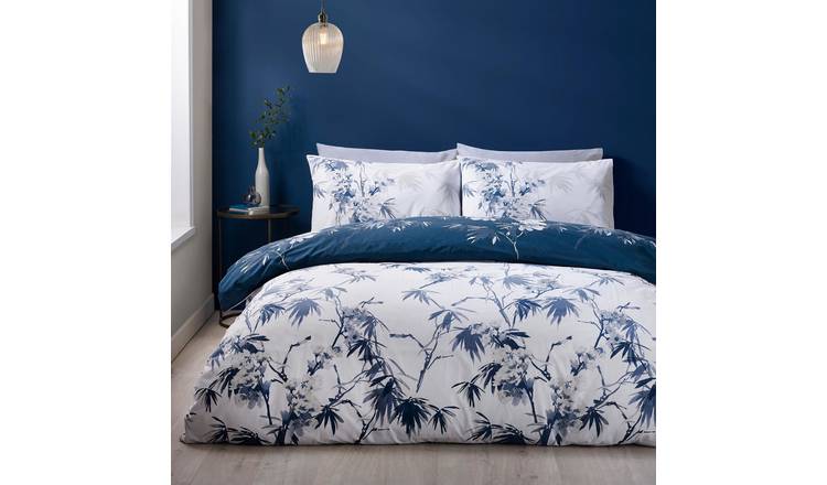 Catherine Lansfield Kyoto Floral Duvet Cover Set - Super King - Blue