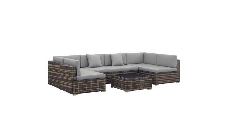 Outsunny Rattan Cushioned Corner Sofa Garden Furniture Set – Grey