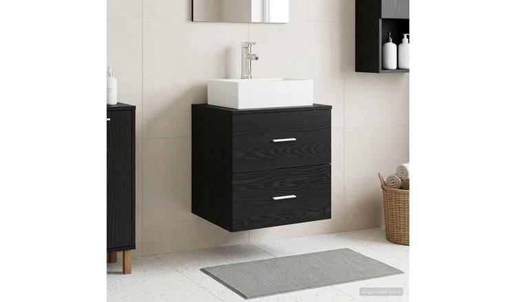 Walplus Engineered Wood Wall Sink Cabinet - Black Oak - 49.5 x 41 x 79.5 cm