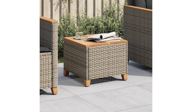 Walplus Poly Rattan Garden Table Acacia - Grey - 45 x 45 x 37 cm