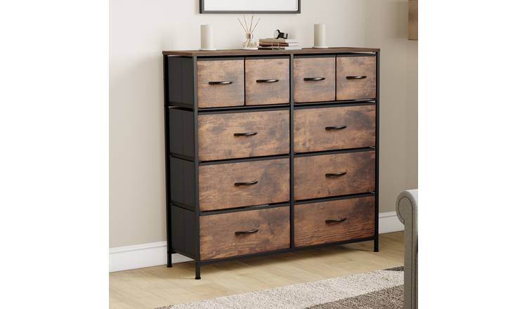 Vida Designs Chorley 10 Drawer Fabric Drawer Chest - Rustic Brown