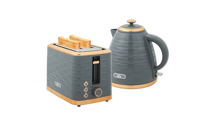 HOMCOM Kettle and 2 Slice Toaster Set with 7 Browning Controls - Grey