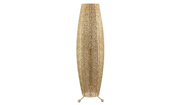 Happy Homewares Gold Ornate Floral Moroccan in Satin Gold Floor Lamp - 30cm
