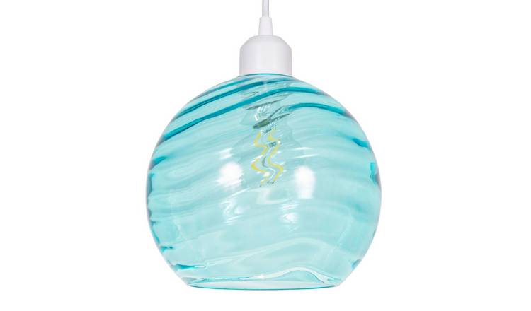 Happy Homewares Teal Circular Ribbed Glass Pendant Shade - 20cm