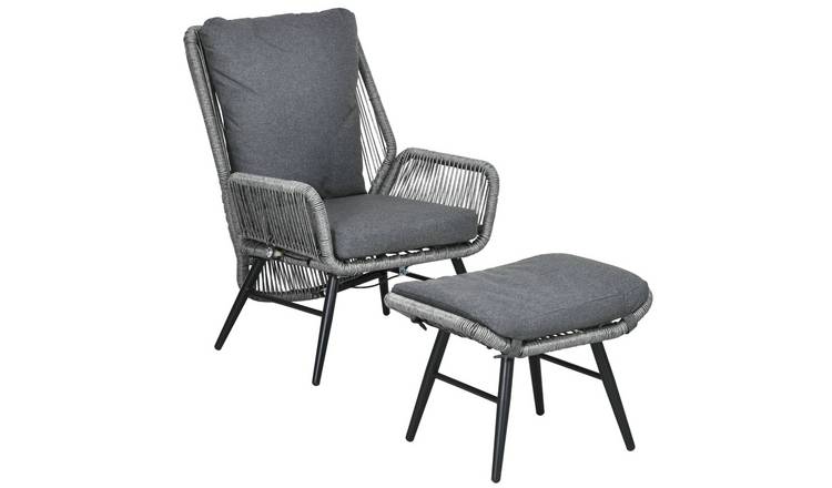 Outsunny 2 Piece PE Rattan Reclining Rattan Garden Leisure Chair - Light Grey