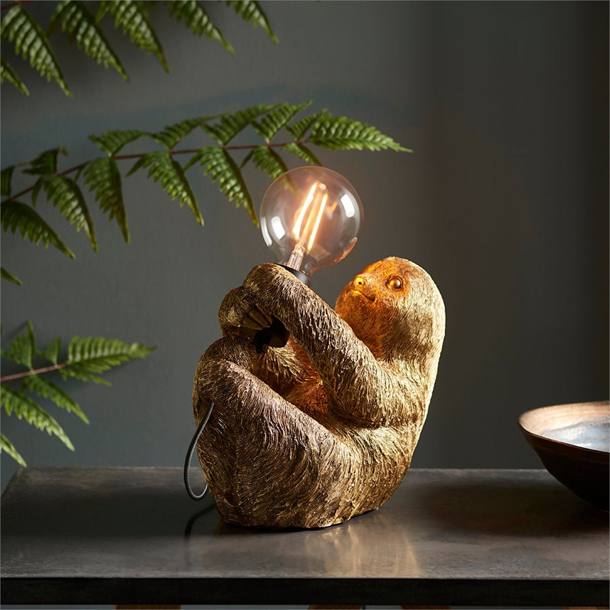 Loops Direct Pack of 2 Resin Sloth Table Lamp - Vintage Gold - Image 2