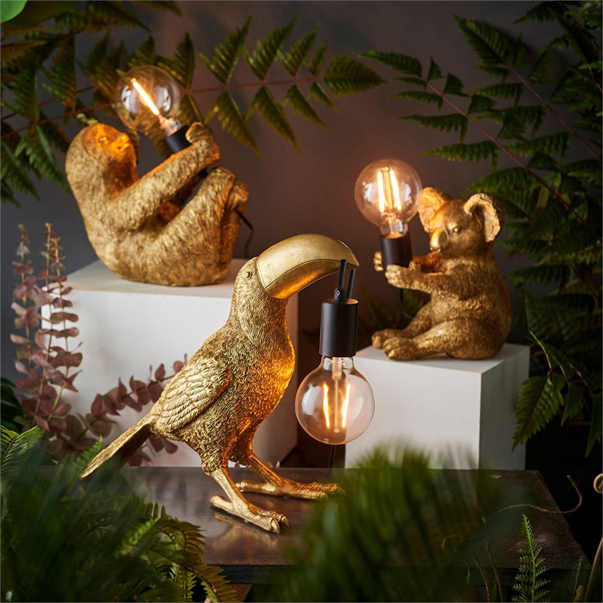Loops Direct Pack of 2 Resin Sloth Table Lamp - Vintage Gold - Image 3