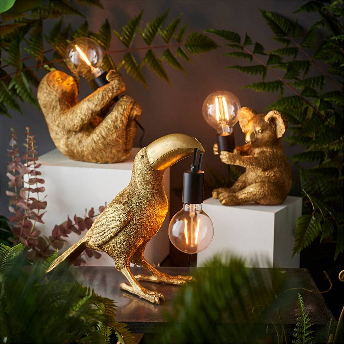 Loops Direct Pack of 2 Resin Sloth Table Lamp - Vintage Gold - Image 3