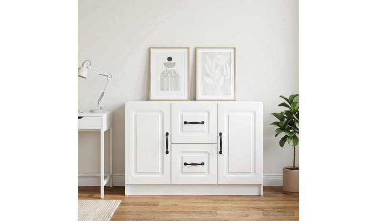Walplus 2 Drawer Rectangular Sideboard - High Gloss White - 89 x 34.5 x 57 cm