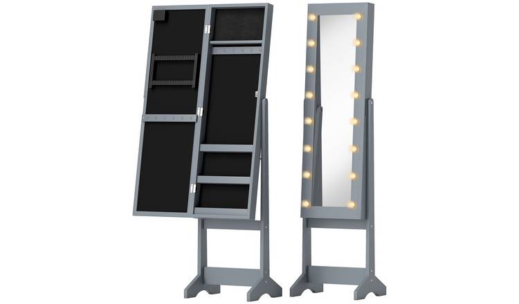 HOMCOM 3 Angle Adjustable Mirror Jewelry Cabinet with LED Lights - Grey