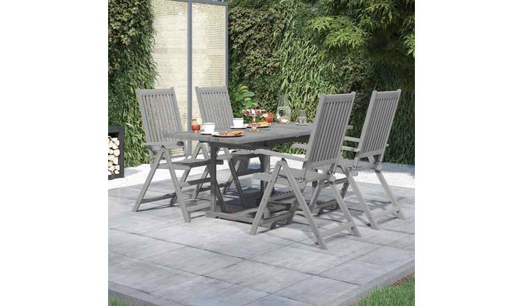 Walplus 5 Piece Acacia Wood Garden Dining Set - Grey - 120-170 x 80 x 75 cm
