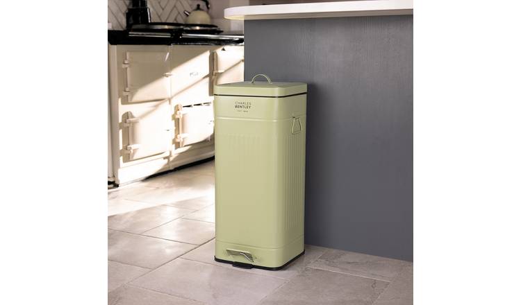Charles Bentley 30L Square Retro Kitchen Pedal Bin - Green