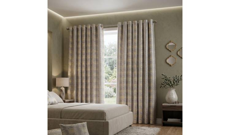 Luxury Living Reflect Jacquard Eyelet Curtains 229cm x 183cm - Yellow
